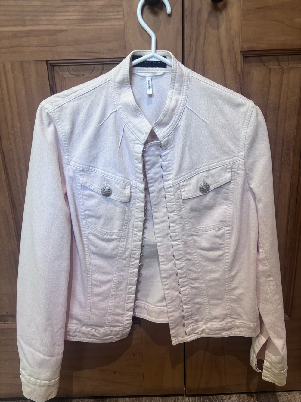 Light Pink Collarless Jean Jacket - Women's